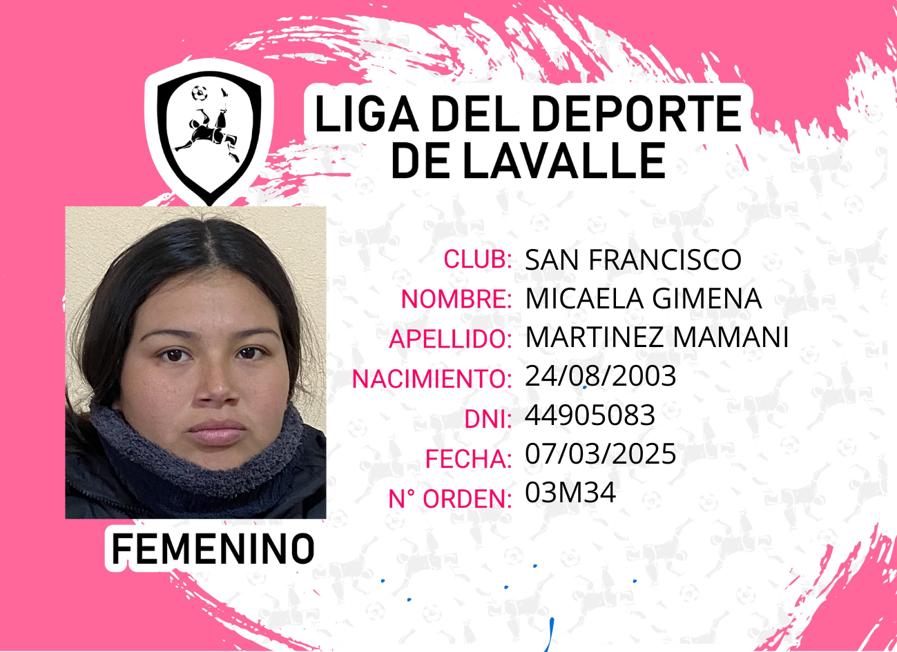 Foto carnet MARTINEZ MAMANI, MICAELA GIMENA