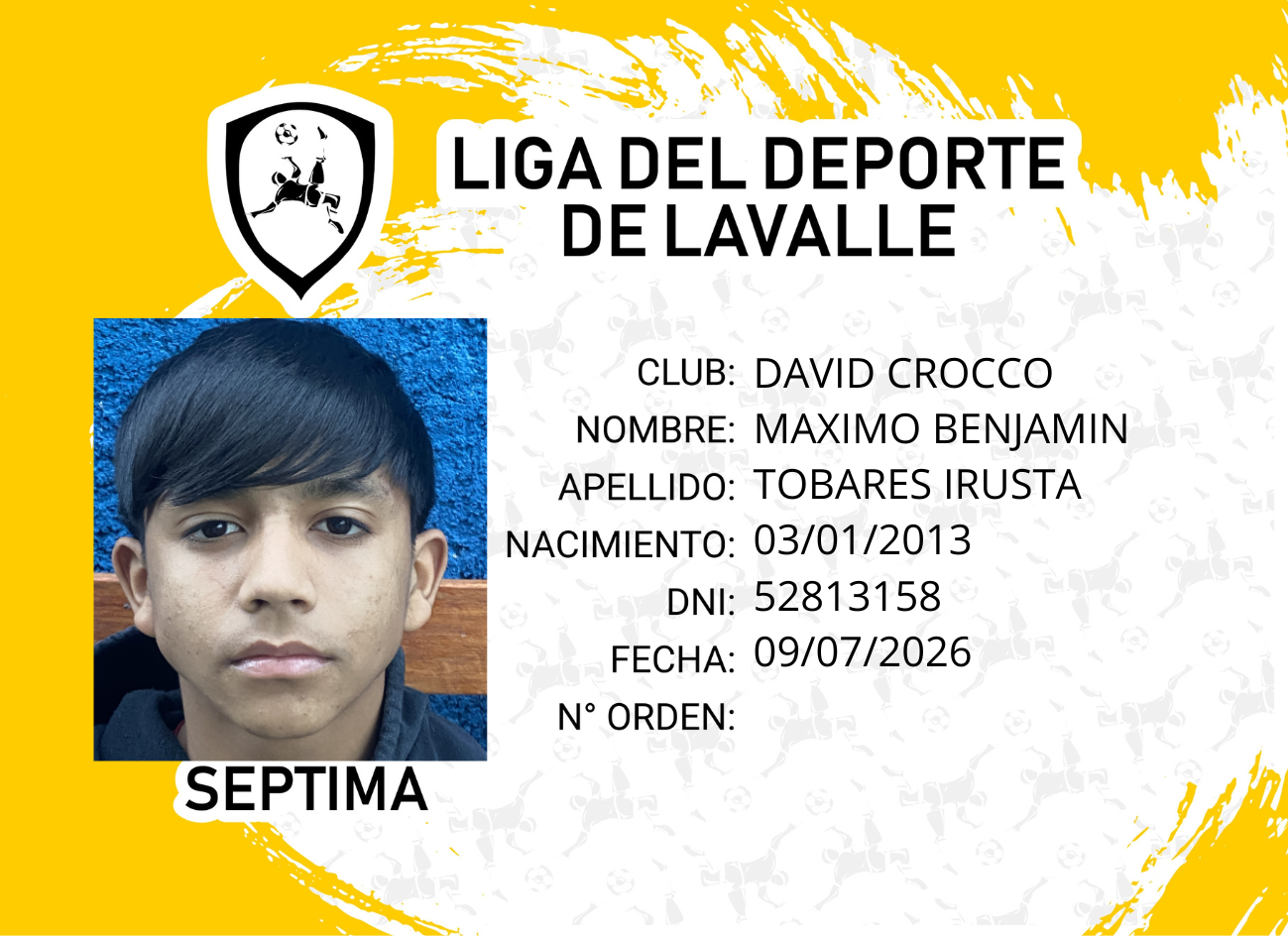 Foto carnet TOBARES IRUSTA MAXIMO BENJAMIN