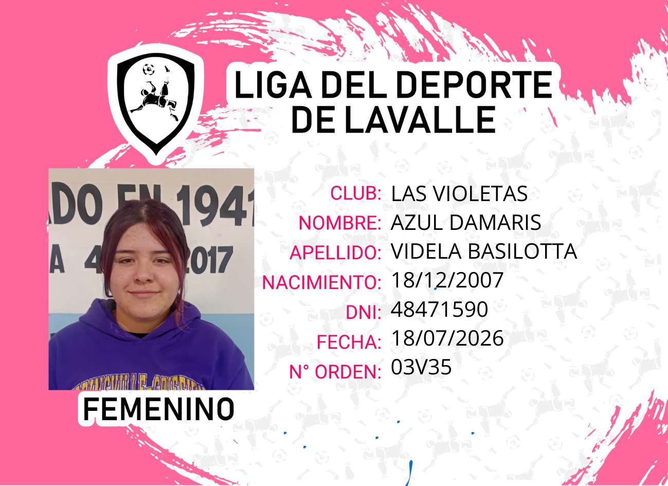 Foto carnet VIDELA BASILOTTA AZUL DAMARIS