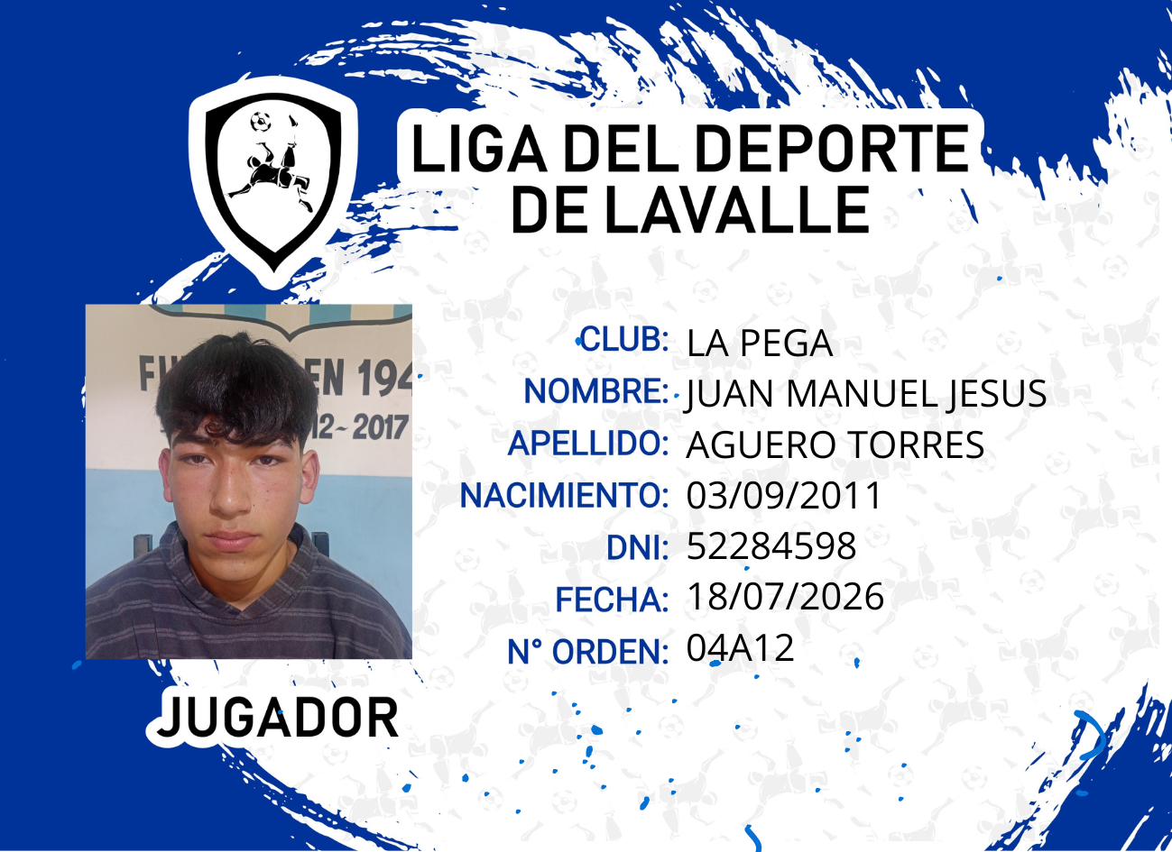 Foto carnet AGUERO TORRES JUAN MANUEL