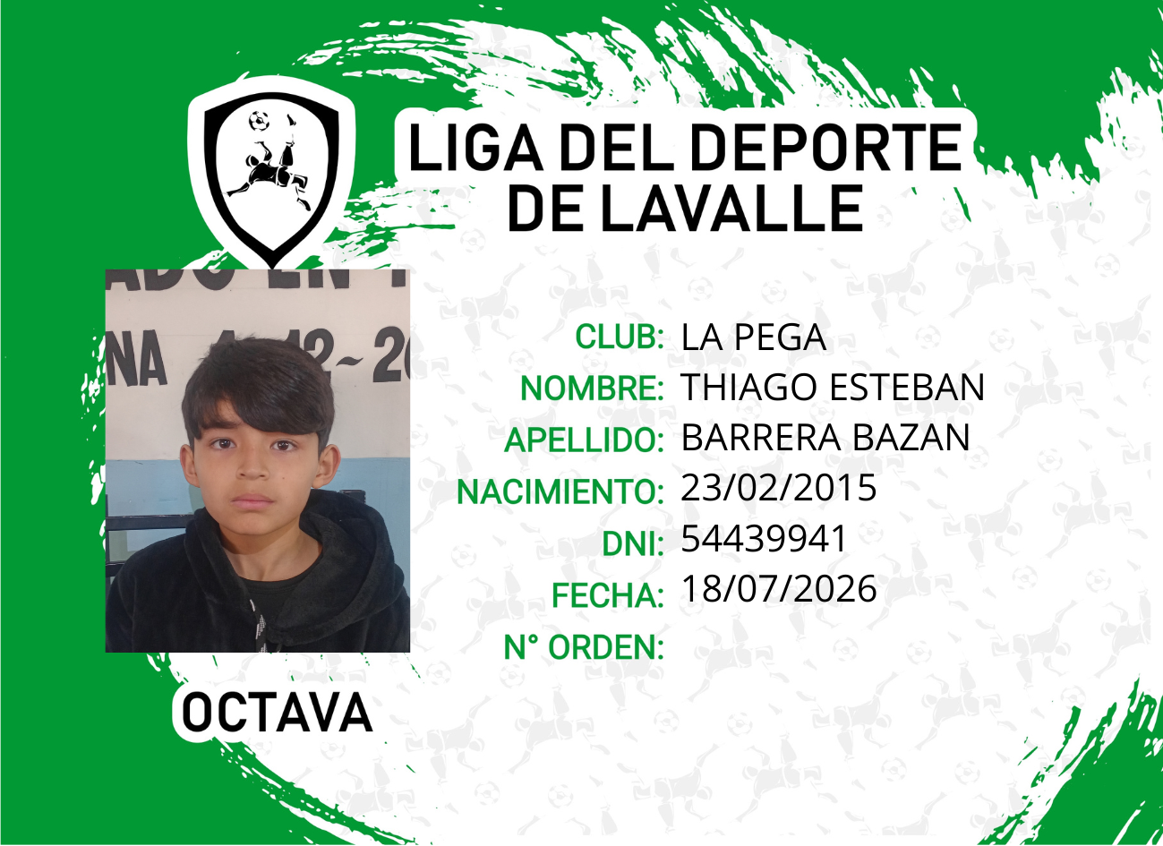 Foto carnet BARRERA BAZAN THIAGO ESTEBAN 