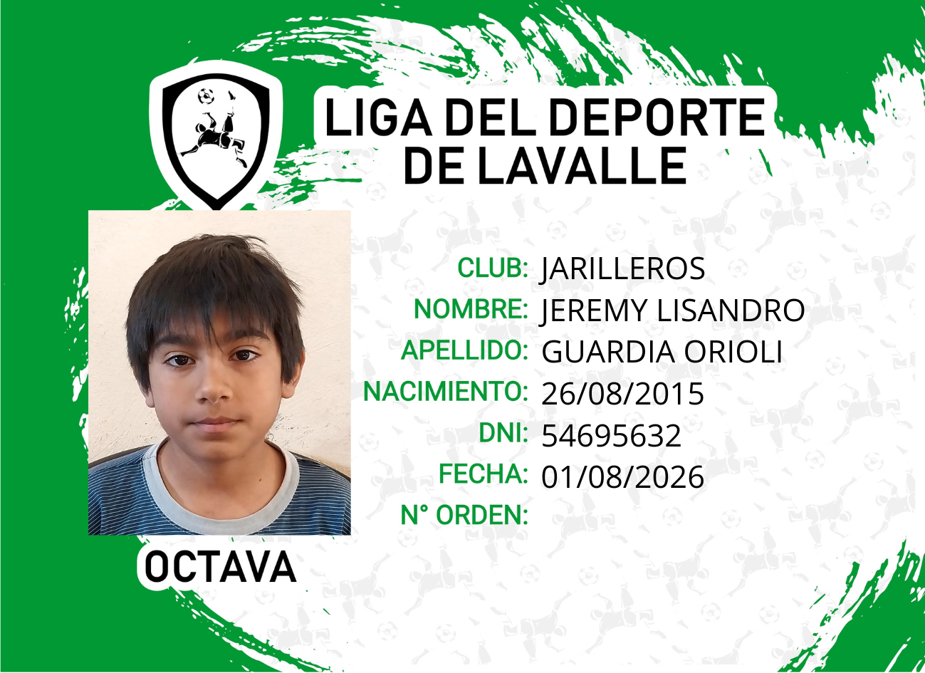 Foto carnet GUARDIA ORIOLI JEREMY LISANDRO