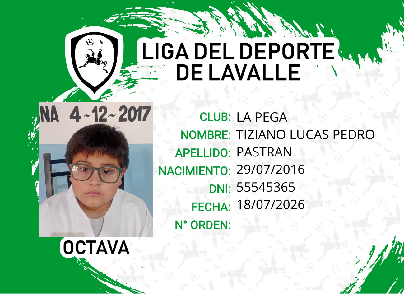 Foto carnet PASTRAN TIZIANO LUCAS PEDRO