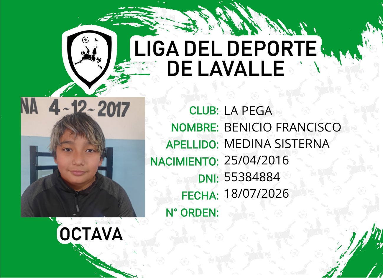 Foto carnet MEDINA SISTERNA BENICIO FRANCISCO