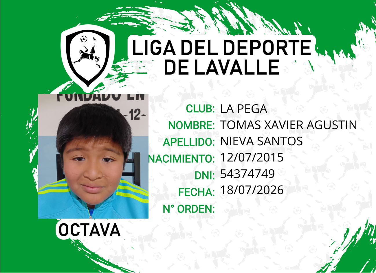 Foto carnet NIEVA SANTOS TOMAS XAVIER