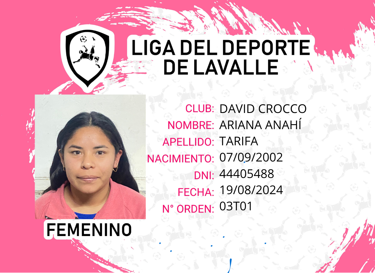 Foto carnet TARIFA ARIANA ANAHI