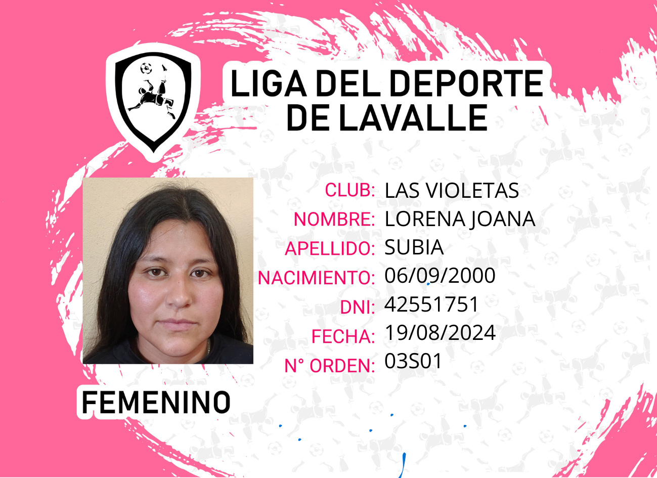 Foto carnet SUBIA LORENA JOANA