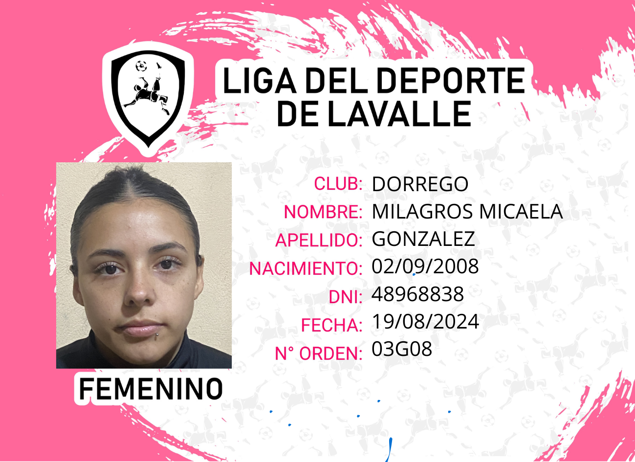 Foto carnet GONZALEZ, MILAGROS MICAELA