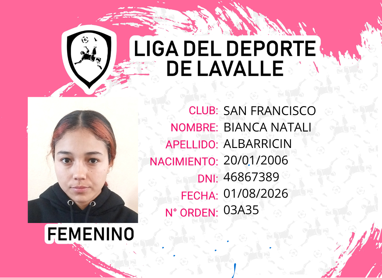 Foto carnet ALBARRACIN BIANCA NATALI