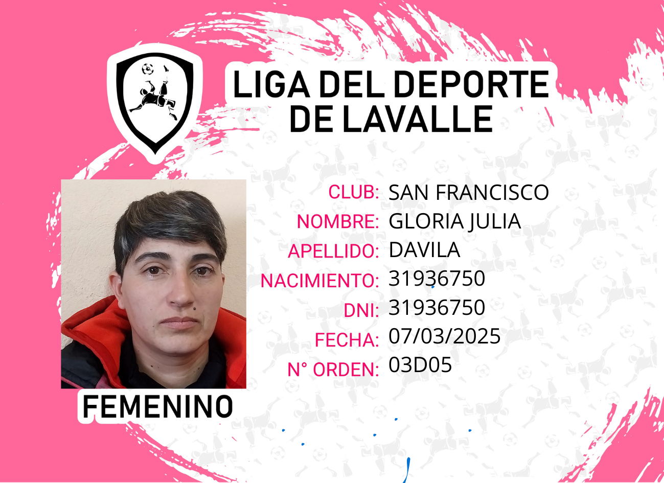 Foto carnet DAVILA GLORIA JULIA 