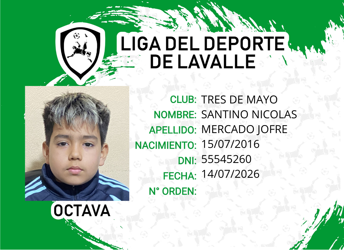 Foto carnet MERCADO JOFRE, SANTINO NICOLAS