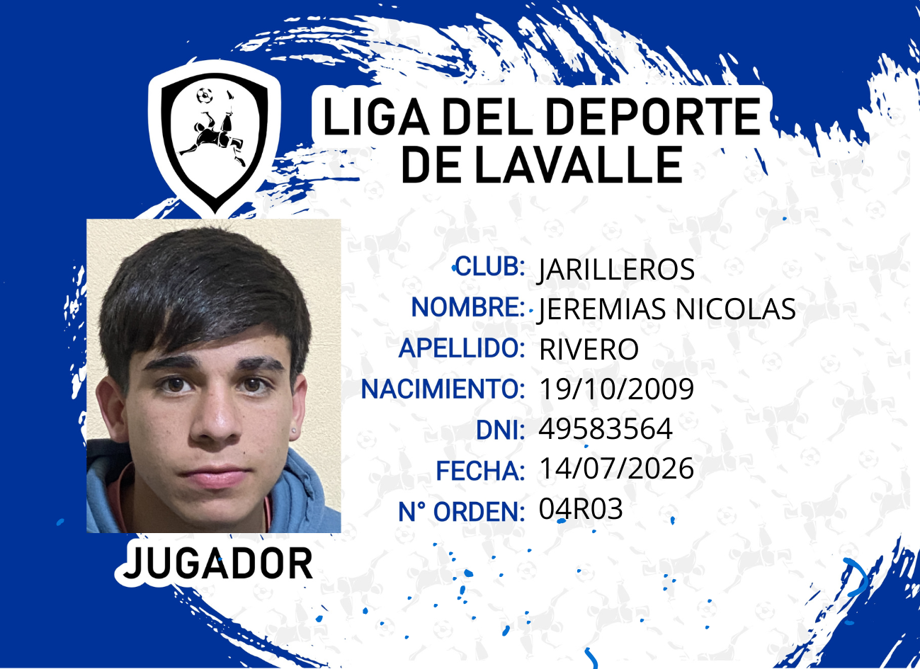 Foto carnet RIVERO, JEREMIAS NICOLAS