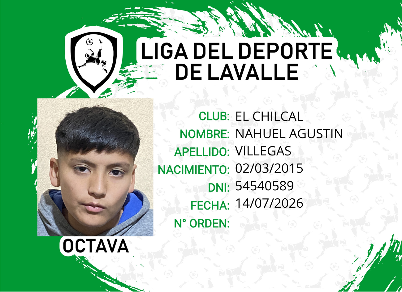 Foto carnet VILLEGAS, NAHUEL AGUSTIN