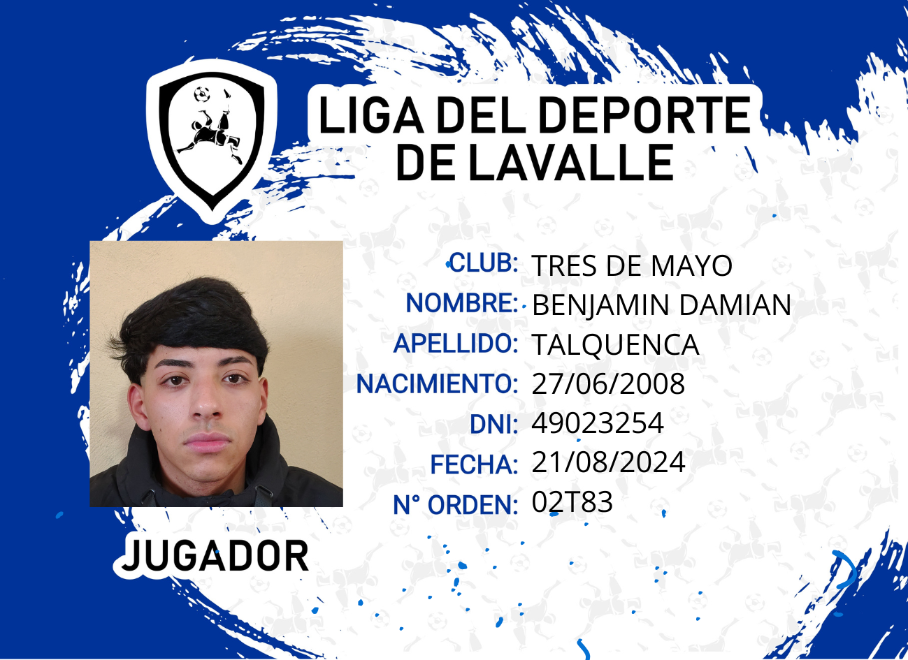 Foto carnet TALQUENCA BENJAMIN DAMIAN 