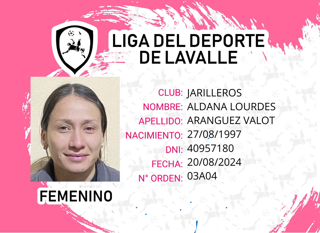 Foto carnet ARANGUEZ VALOT, ALDANA LOURDES