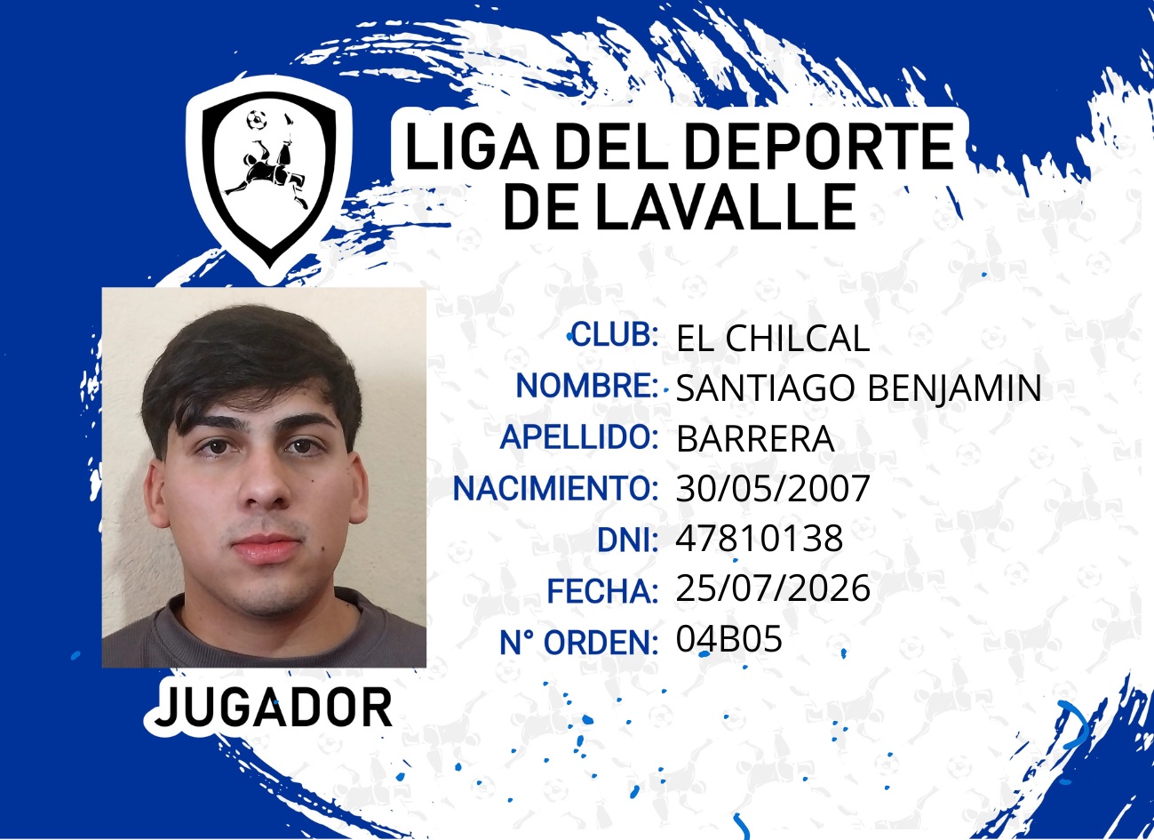 Foto carnet BARRERA SANTIAGO BENJAMIN