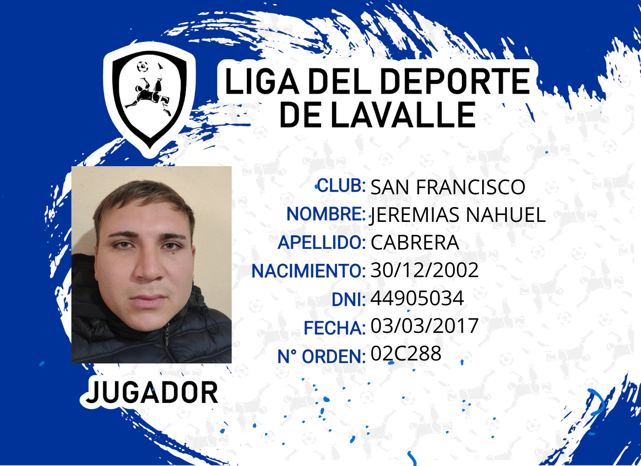 Foto carnet CABRERA, JEREMIAS NAHUEL