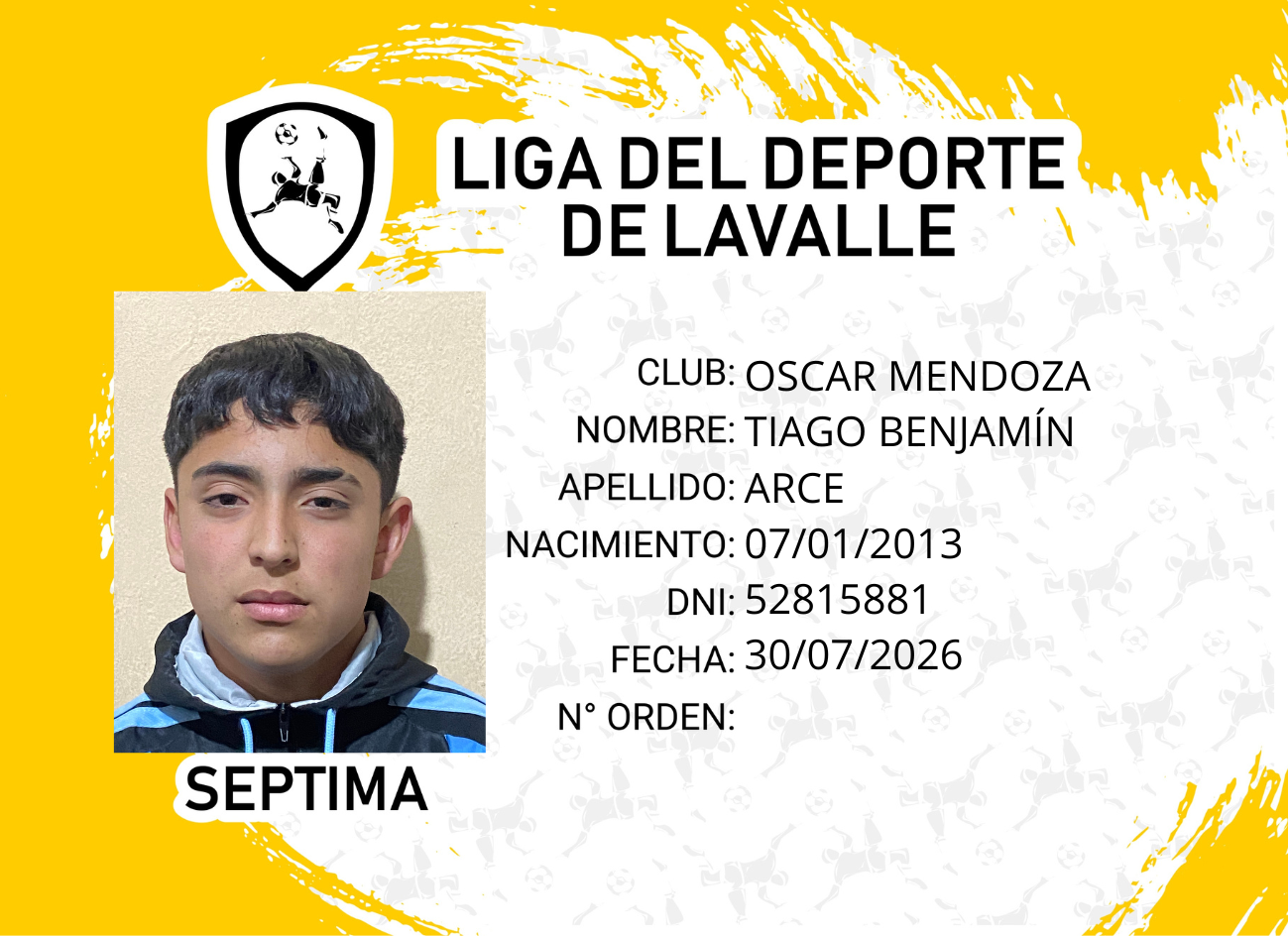 Foto carnet ARCE, TIAGO BENJAMIN