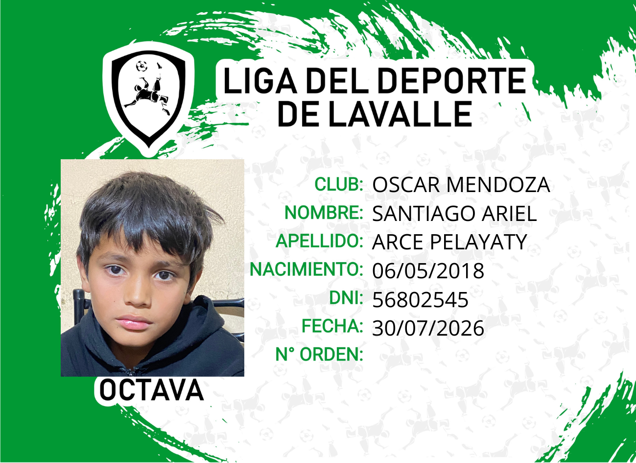 Foto carnet ARCE PELAYTAY, SANTIAGO ARIEL