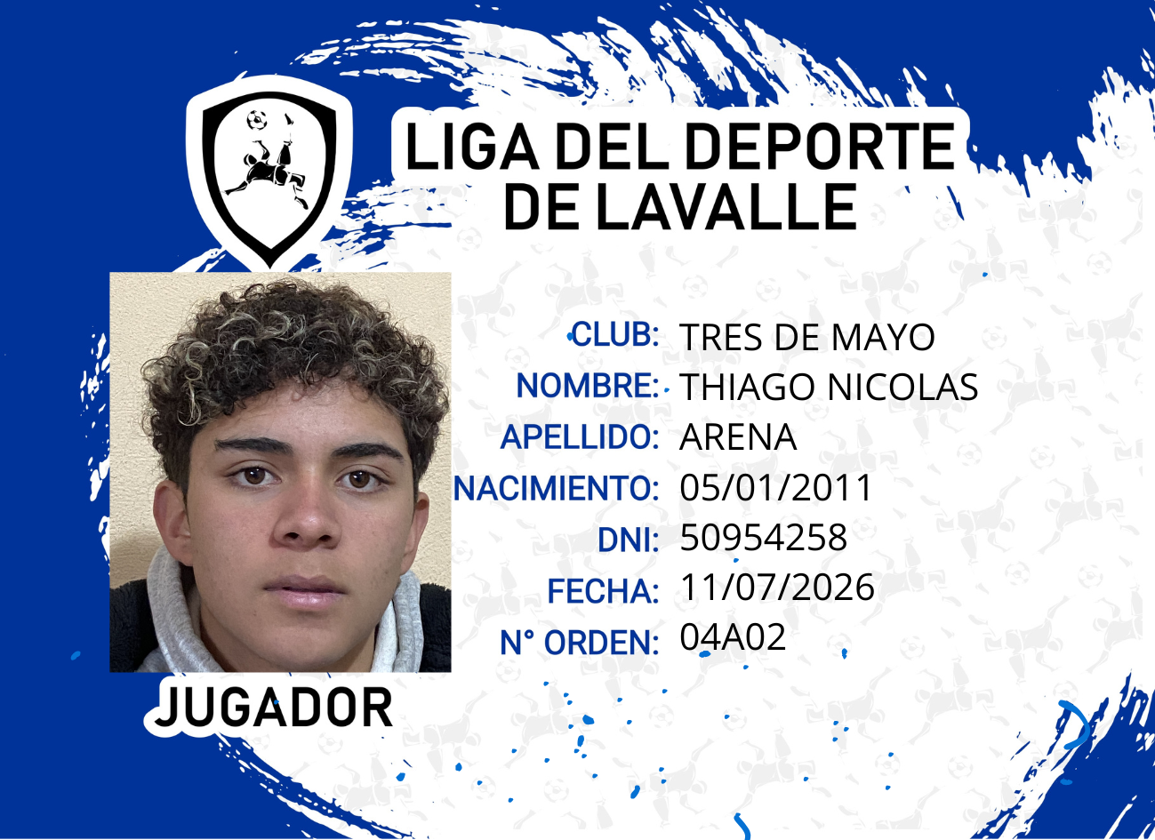 Foto carnet ARENA, THIAGO NICOLÁS