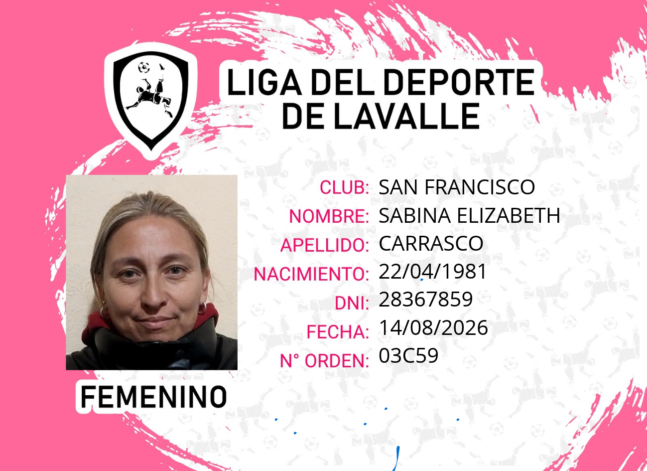 Foto carnet CARRASCO, SABINA ELIZABETH