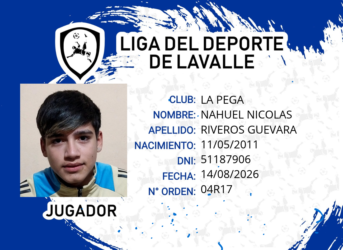 Foto carnet RIVEROS GUEVARA, NAHUEL NICOLAS
