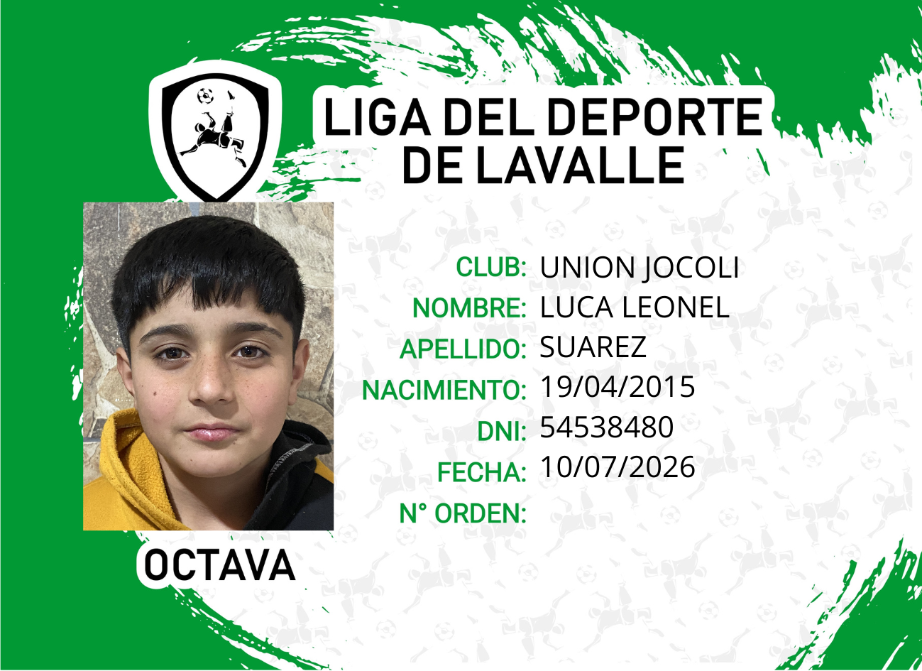 Foto carnet SUÁREZ, LUCA LEONEL