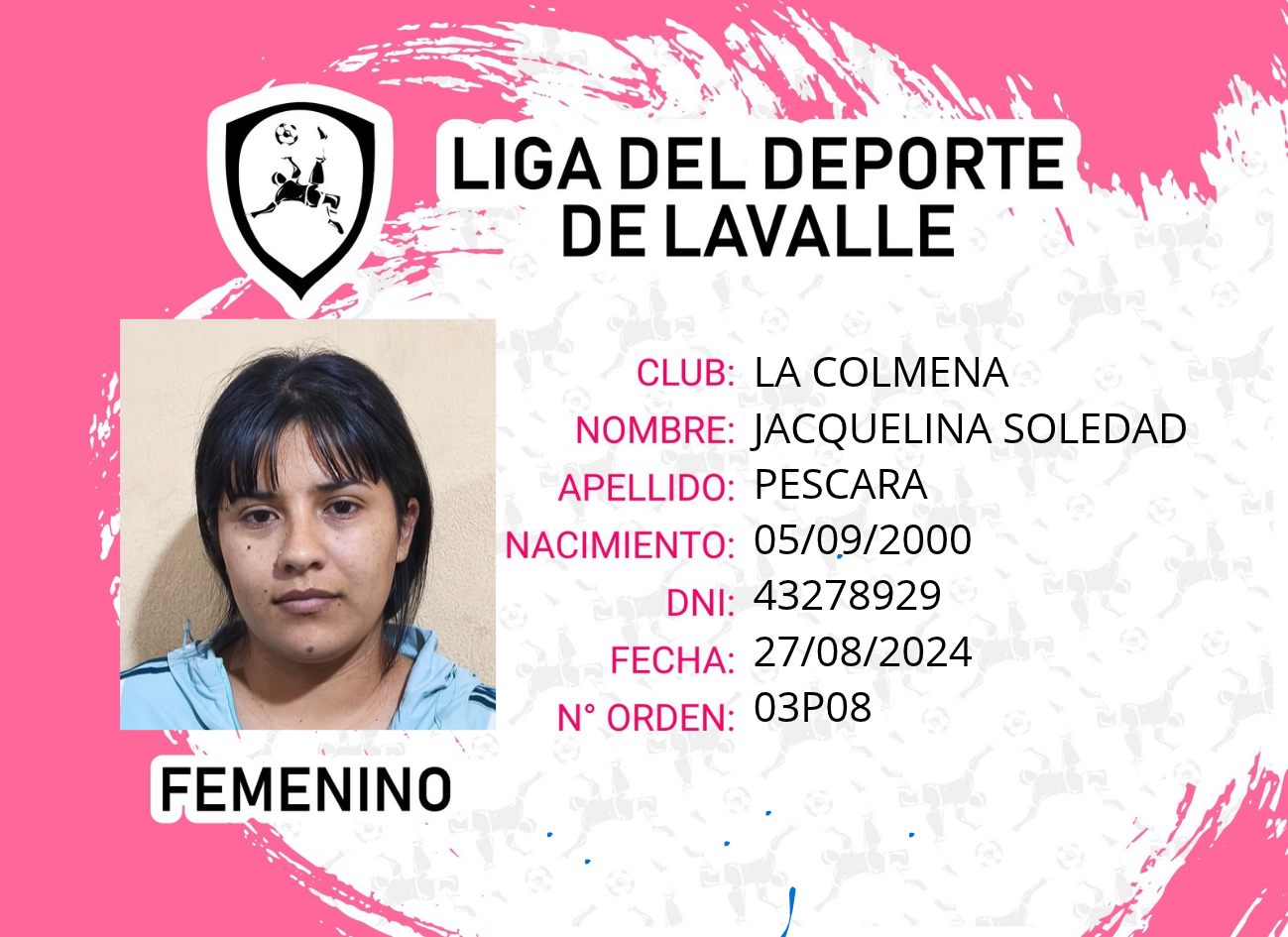 Foto carnet PESCARA, JACQUELINA SOLEDAD