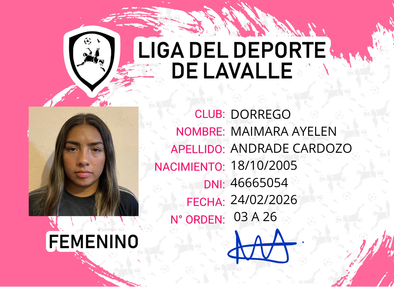 Foto carnet ANDRADE, Maimara Ayelen