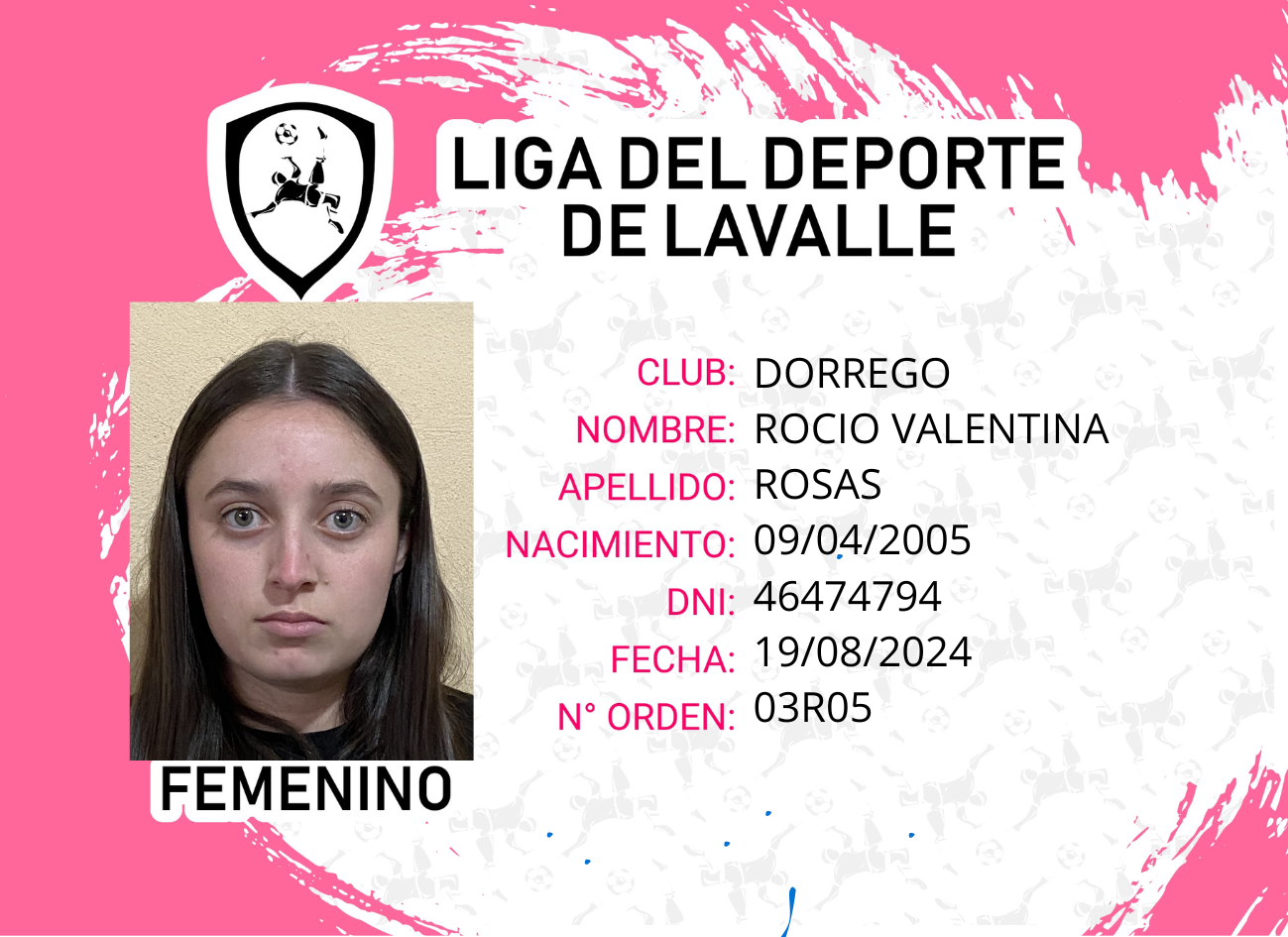 Foto carnet ROSAS, ROCIO VALENTINA