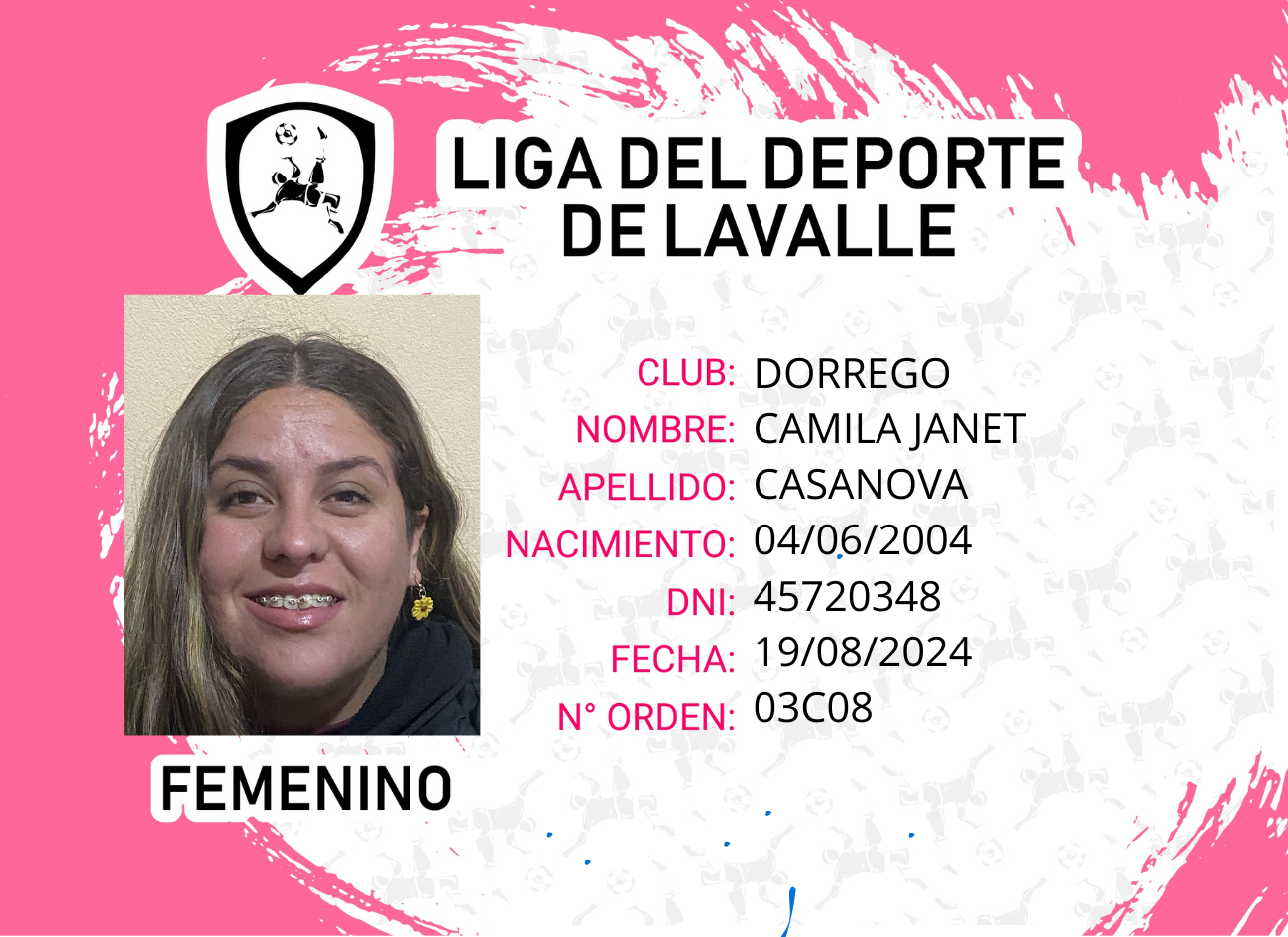 Foto carnet CASANOVA, Camila Janet