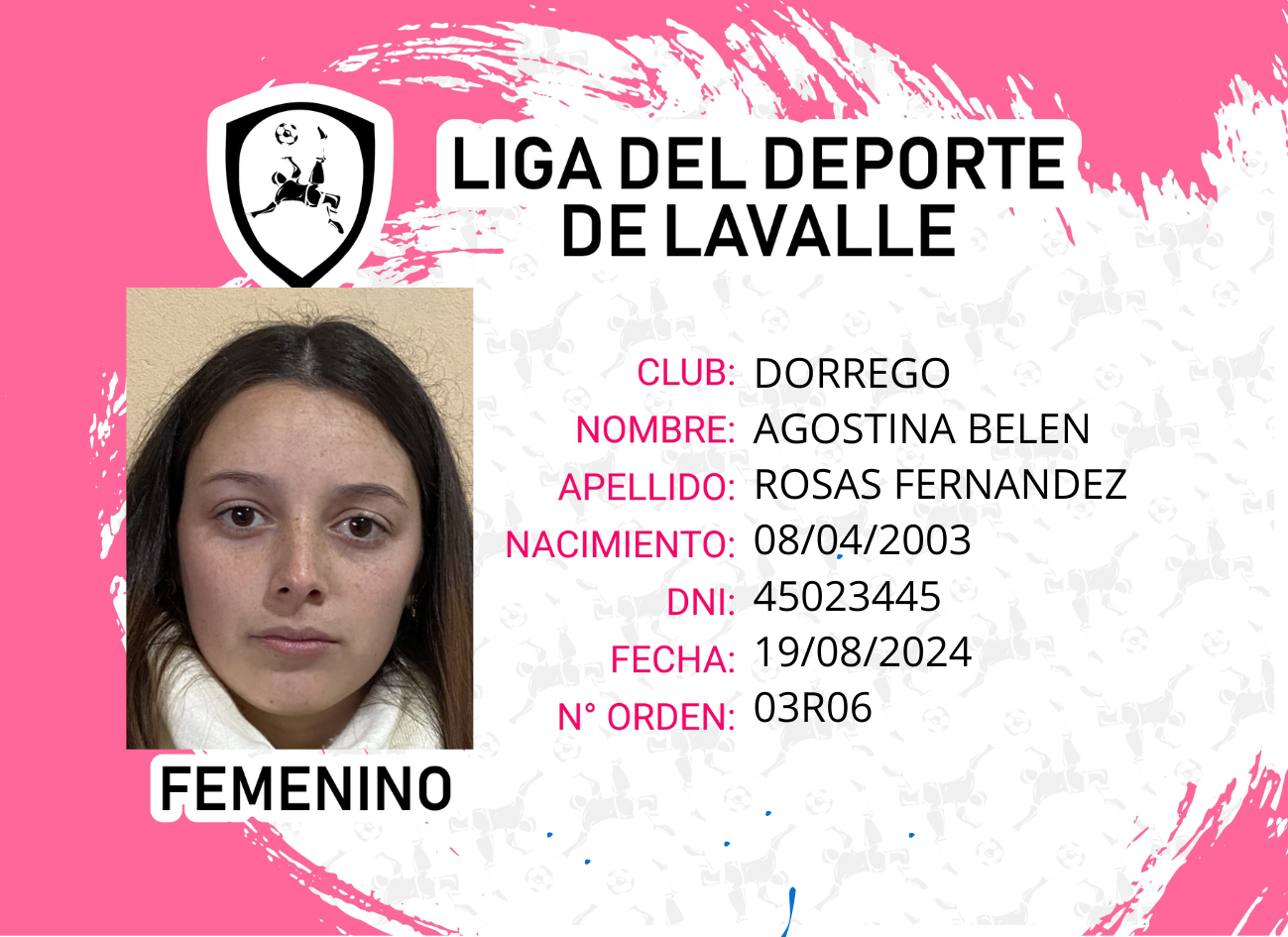 Foto carnet ROSAS, Agostina Belén