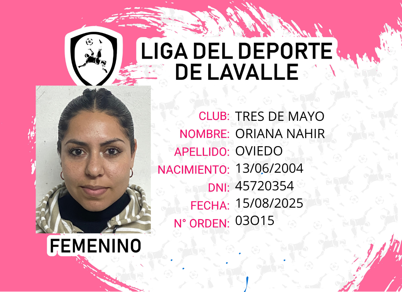 Foto carnet OVIEDO ORINA NANIR