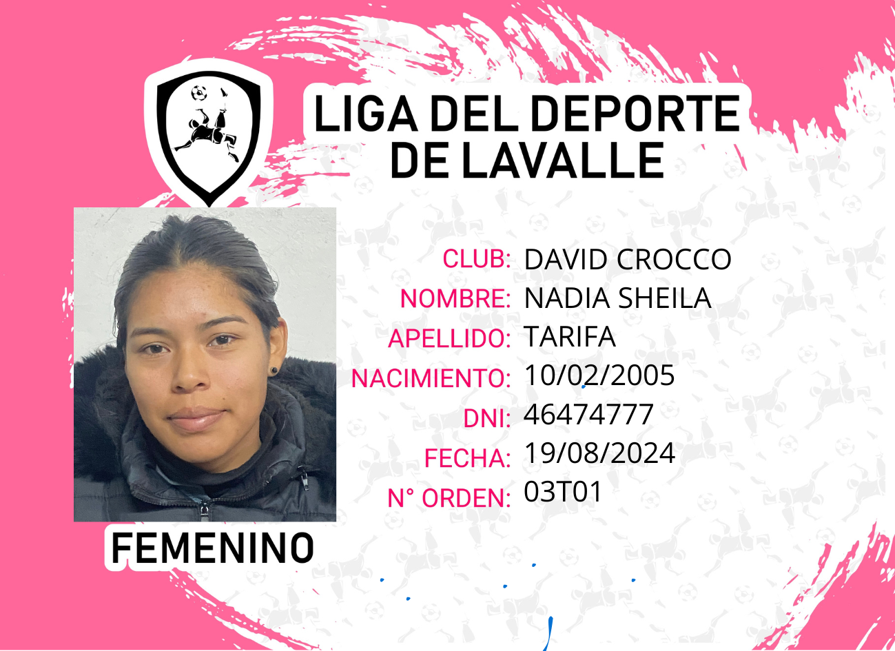 Foto carnet TARIFA NOELIA SHEILA