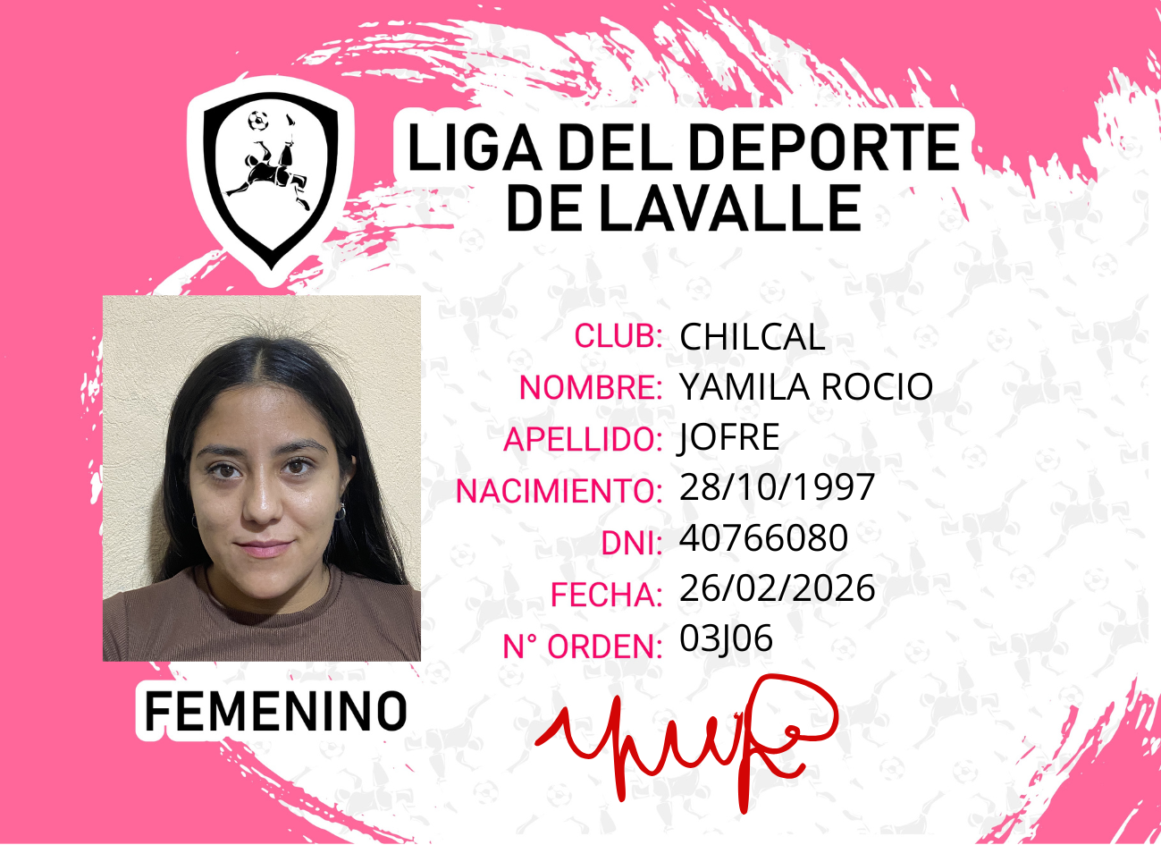 Foto carnet JOFRE, YAMILA ROCIO