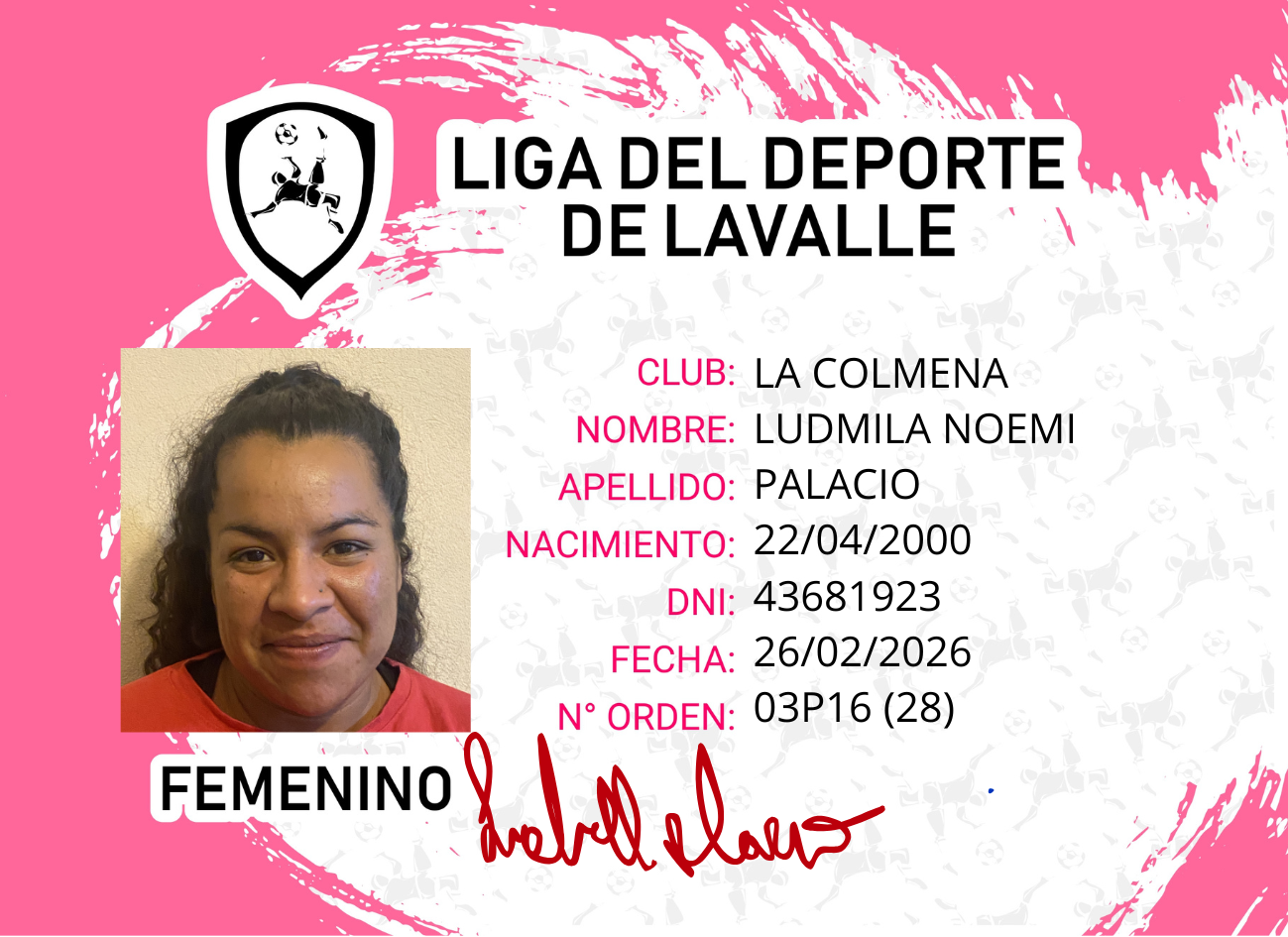 Foto carnet PALACIO LUDMILA NOEMI