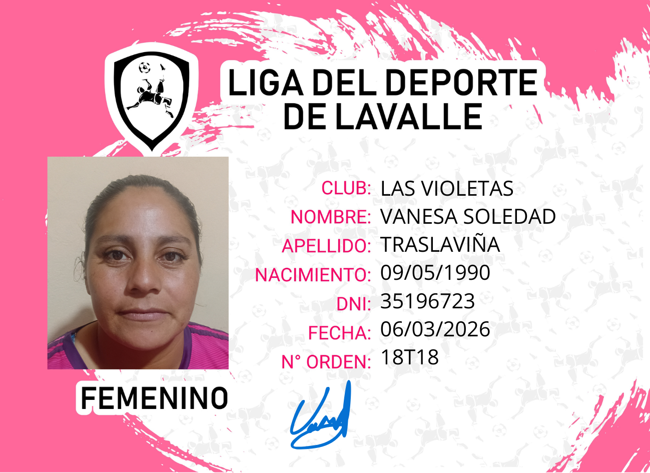 Foto carnet TRASLAVIÑA VANESA DEOLINDA