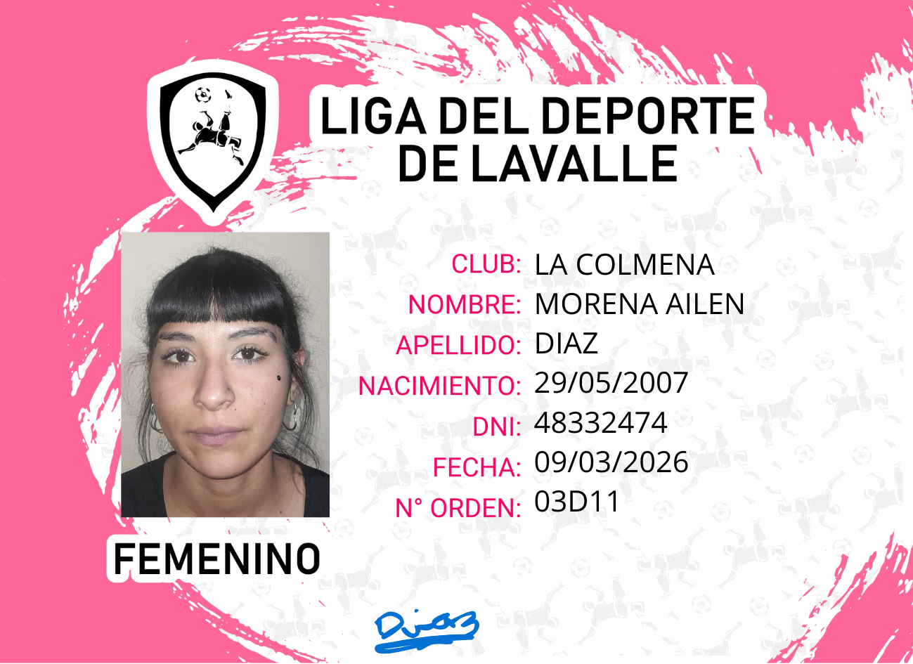 Foto carnet DIAZ, MORENA AILEN