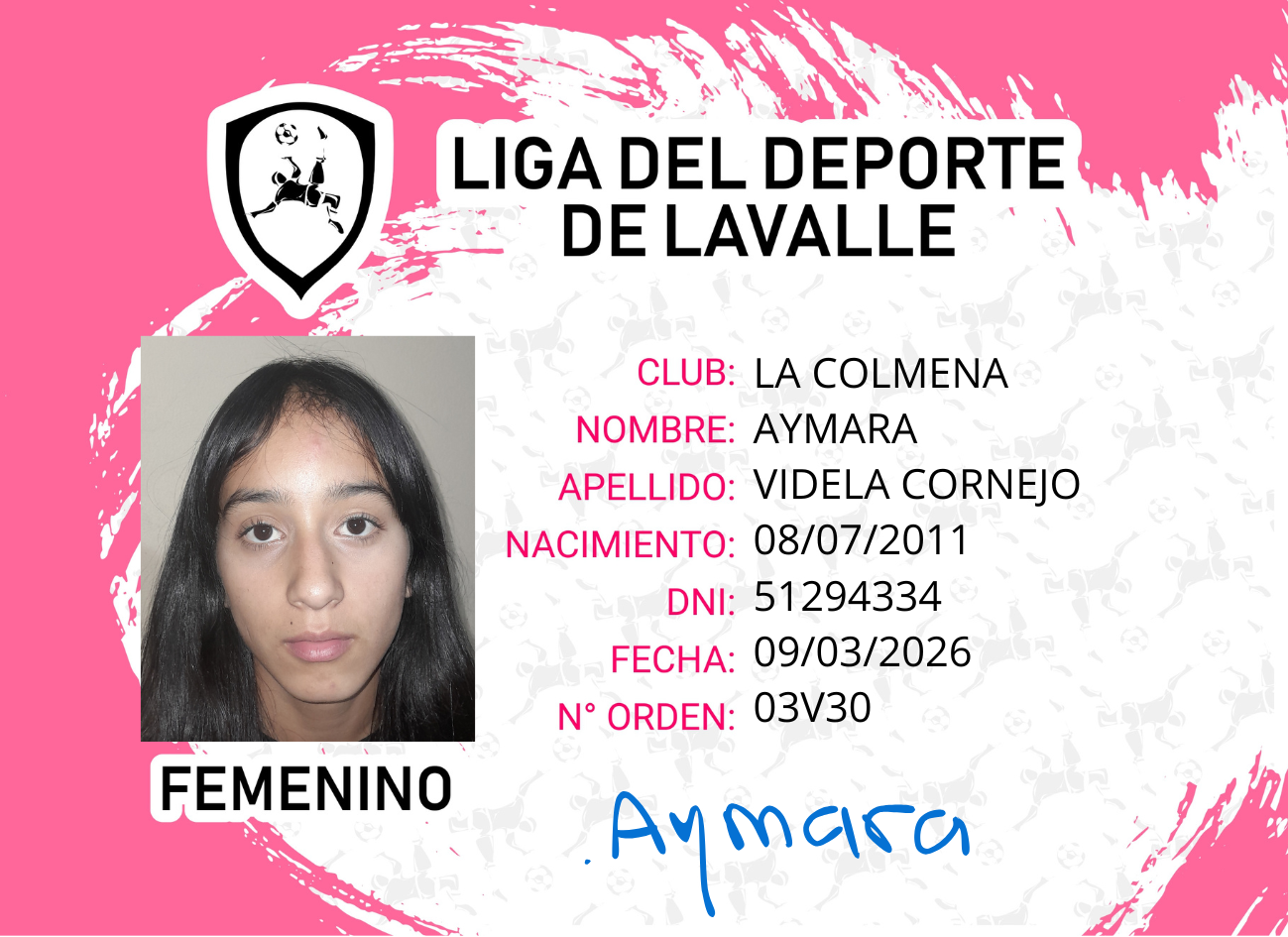 Foto carnet VIDELA CORNEJO, AYMARA