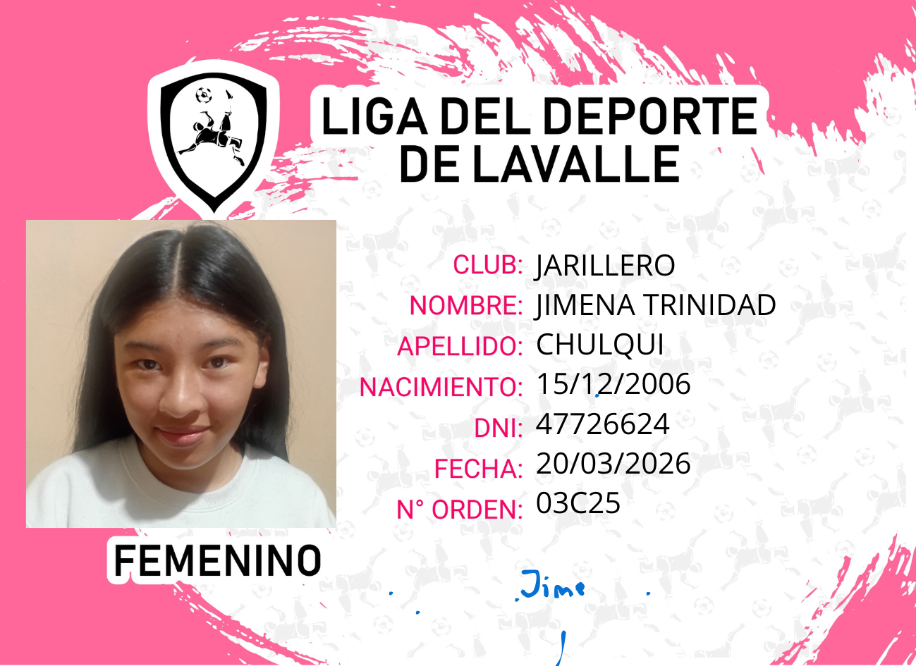 Foto carnet CHULQUI, JIMENA TRINIDAD