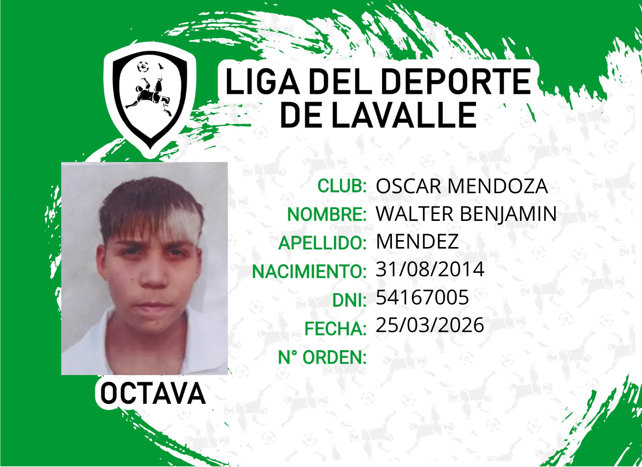 Foto carnet MENDEZ, WALTER BENJAMÍN