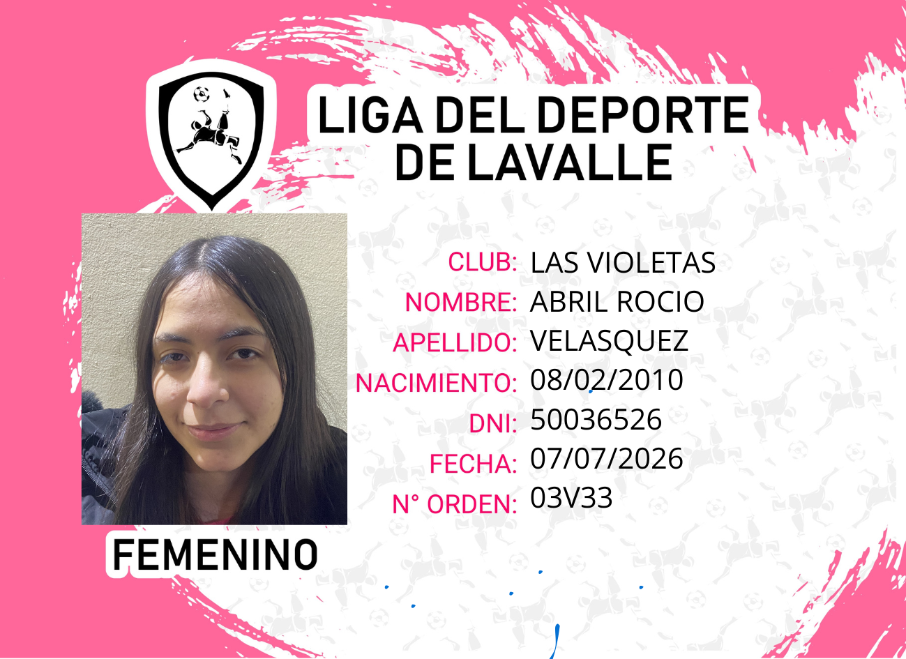 Foto carnet VELASQUEZ, ABRIL ROCIO