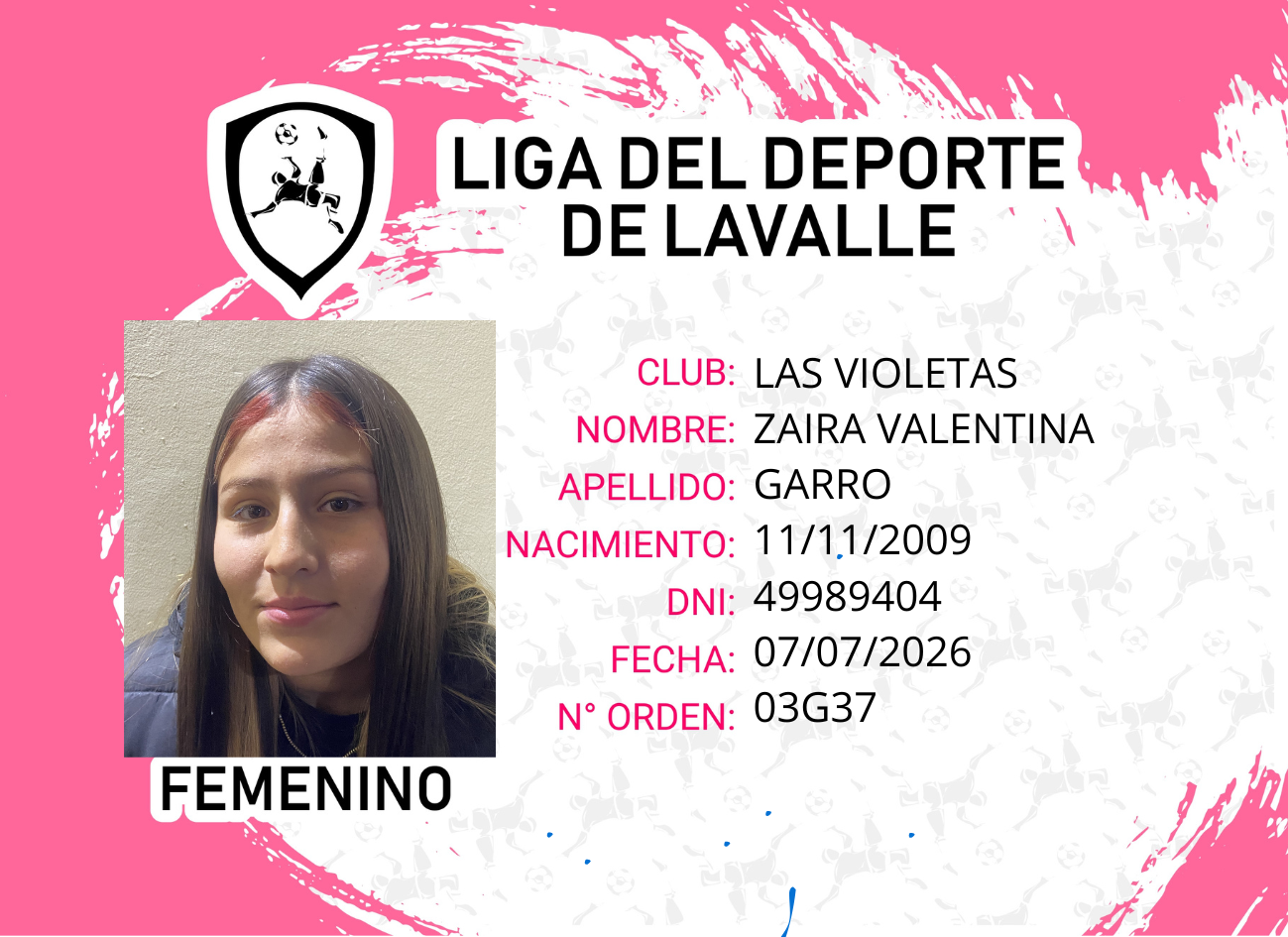 Foto carnet GARRO, ZAIRA VALENTINA