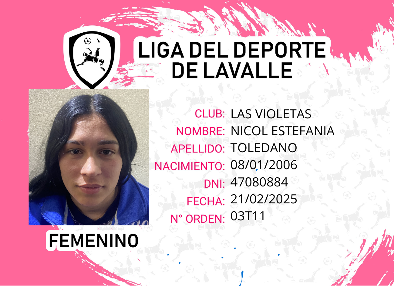 Foto carnet TOLEDANO, NICOL ESTEFANIA