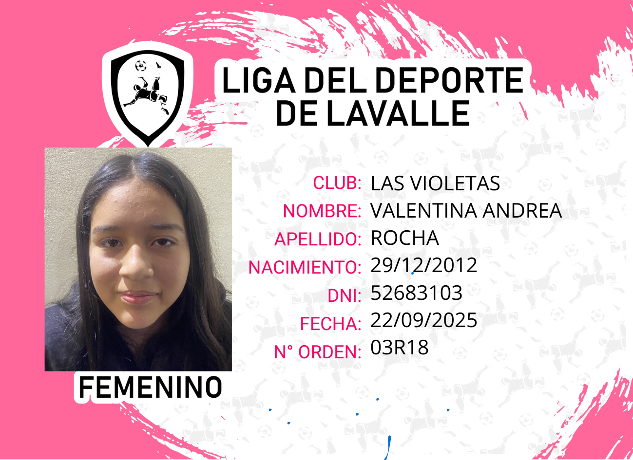 Foto carnet ROCHA, VALENTINA ANDREA