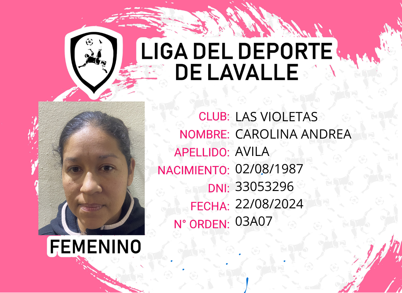 Foto carnet AVILA, CAROLINA ANDREA