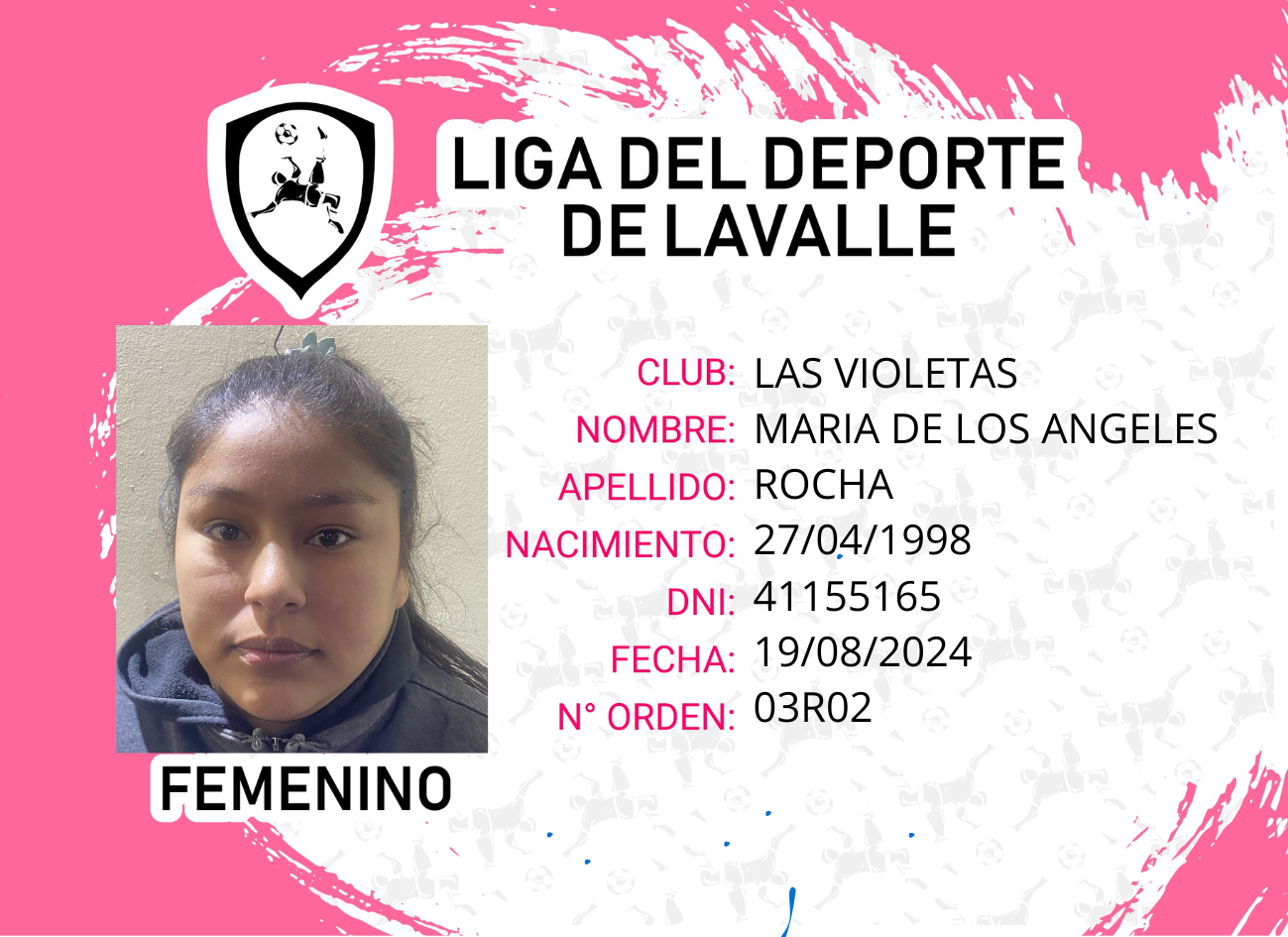 Foto carnet ROCHA, MARIA DE LOS ANGELES