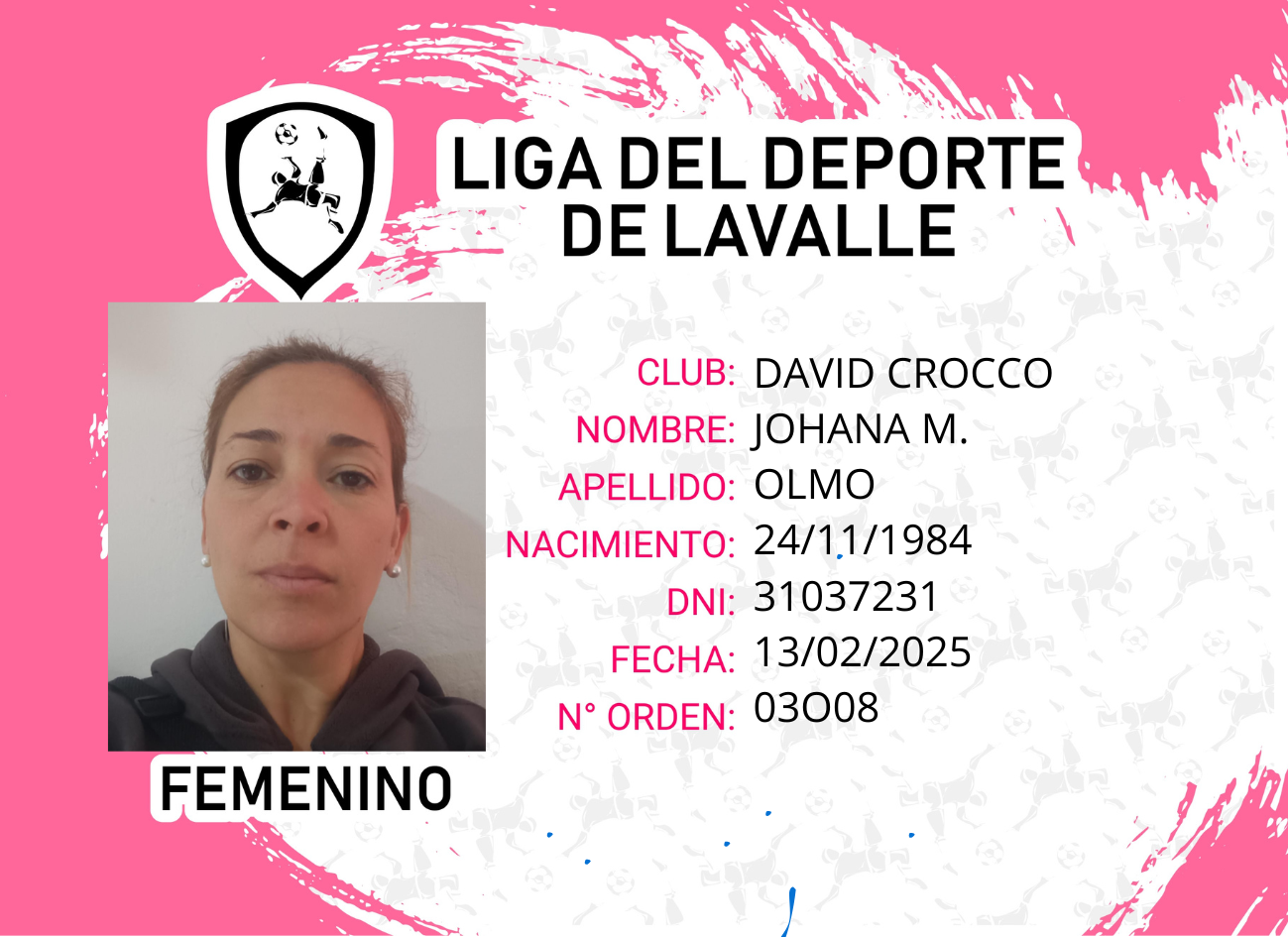 Foto carnet OLMO, JOHANA M.
