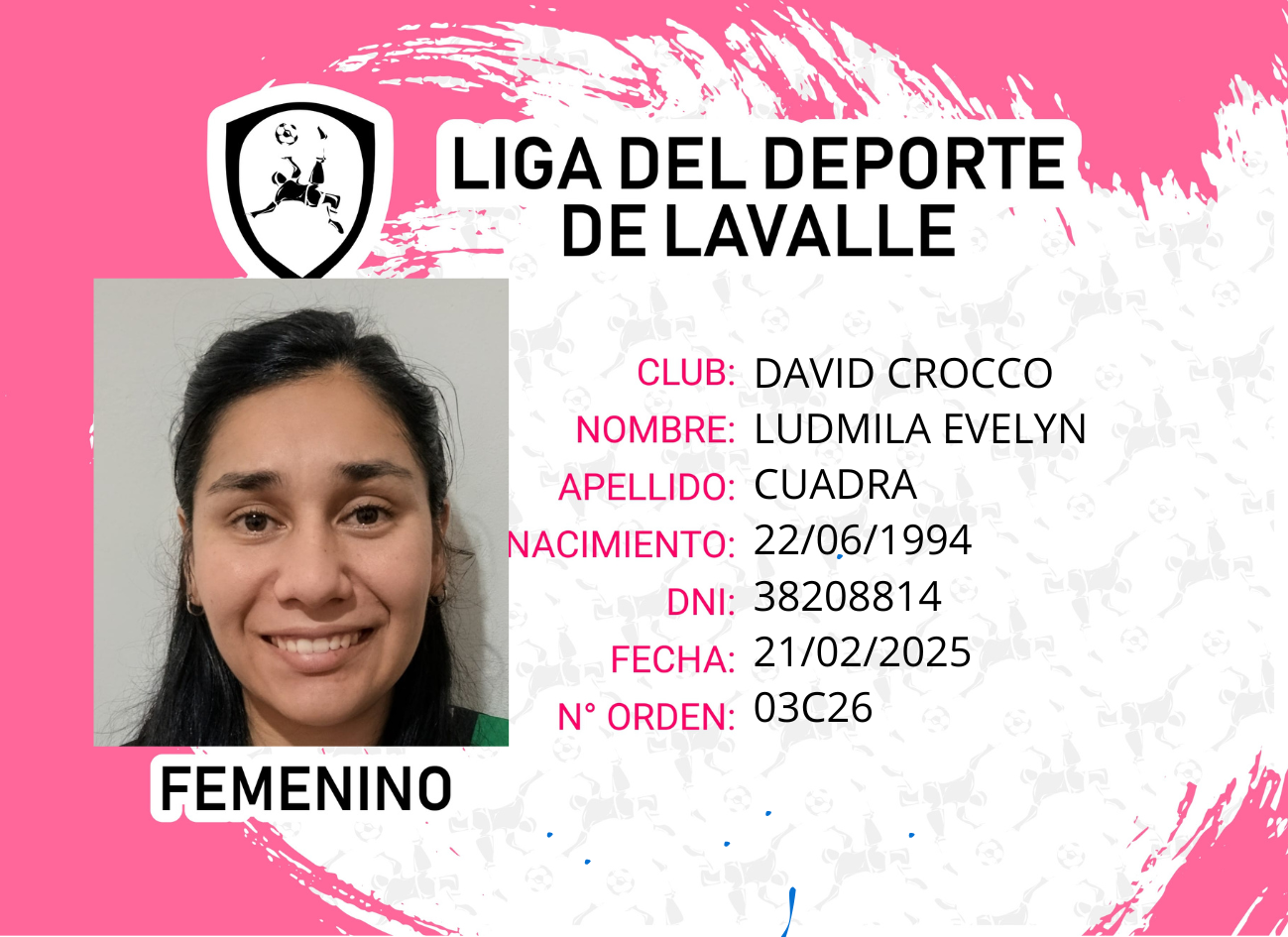 Foto carnet CUADRA, LUDMILA EVELYN
