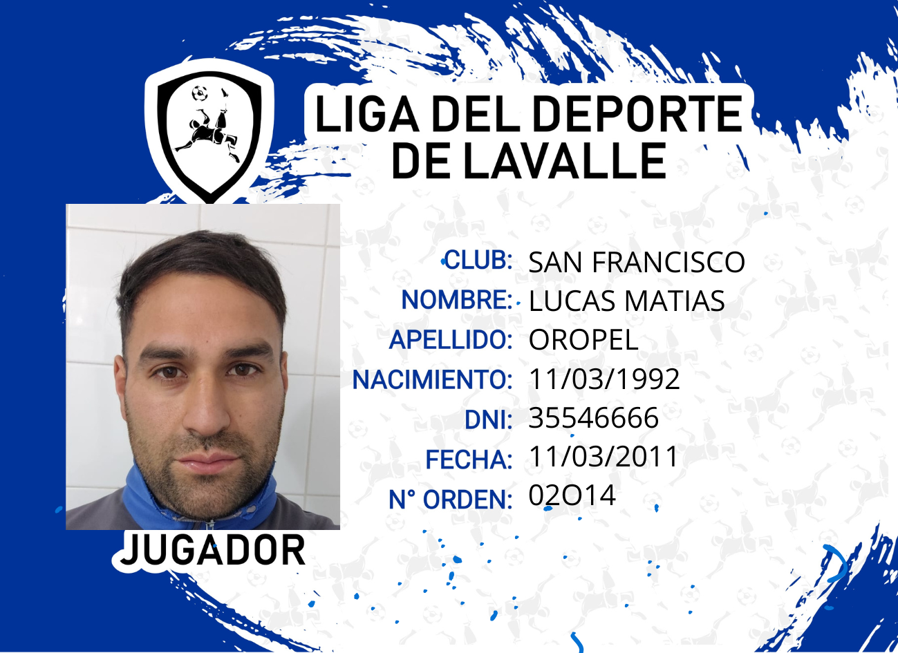 Foto carnet OROPEL, LUCAS MATIAS